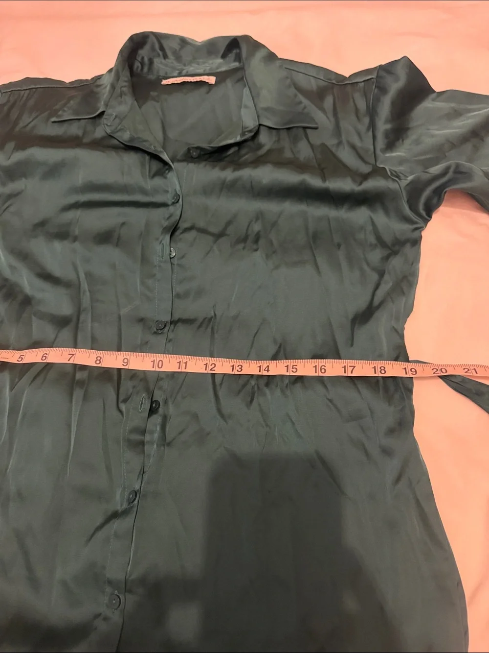Women's midi Green Button-Front Shirt Dress with Waist Tie